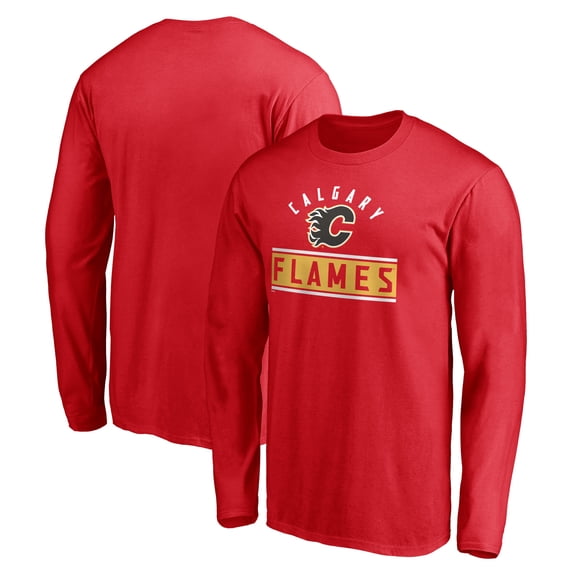 Men's Red Calgary Flames Team Arch Knockout Long Sleeve T-Shirt