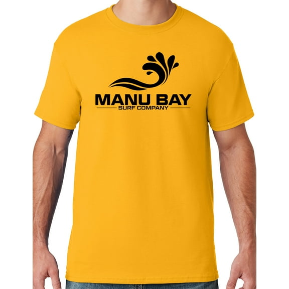 Mens Manu Bay Surf Company BLACK LOGO T-shirt, Medium Gold