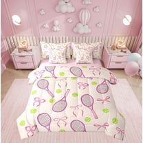 Manfei Tennis Sports Bedding Sets Twin Size, Princess Bow-tie Bed in a Bag Twin size, Teenager Boys Girls Reversible Comforter Sets with Sheets, Microfiber Bedroom Decoration, 7pcs