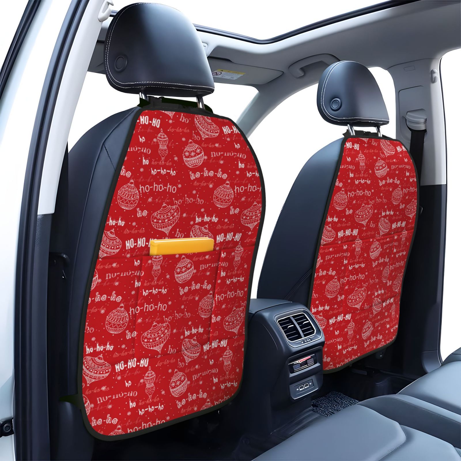 Xecao Hohoho1 Pattern Car Seat Back Protector 2 Pack Large Capacity Pocket, Kick Mats Back Seat Protector