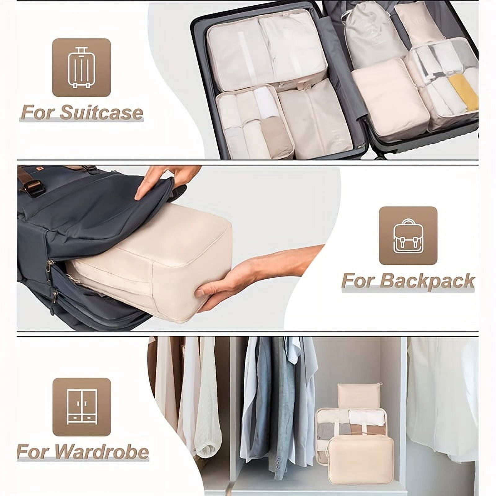 7pcs Set Travel Packing Cubes, Portable Mesh Luggage Storage Bag, Underwear Clothes Organizer Bag With Shoes Bag