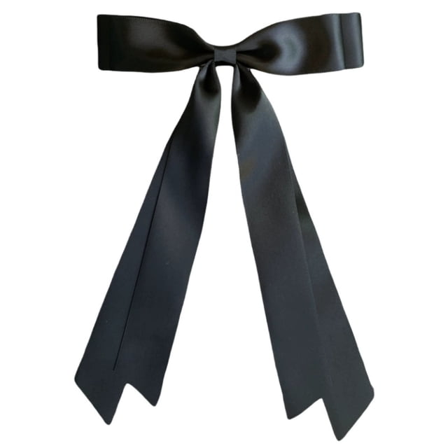 Silk Satin Hair Clip With Long Tail Hair Clip Double-layer Thick Ribbon Large Bow Hair Clip Hair Tail Cover Sliding Metal Clip Fashionable Hair Accessory