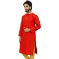 thumbnail image 3 of Atasi Men's Long Red Dupion Band Collar Shirt Ethnic Clothing-XXX-Large, 3 of 7