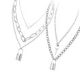 thumbnail image 1 of 2Pcs Lock Chain Necklace Set Statement Lock Pendant Necklace Adjustable Alloy Set Alloy Multilayer Chains Punk Choker for Men Women Type 2, 1 of 8