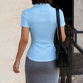 thumbnail image 4 of Womens Fitted Button Down Shirts Formal Fitted Ladies Office Blouse Business Work Wear Girls Collared Shirt Slim Fit Blue L, 4 of 4