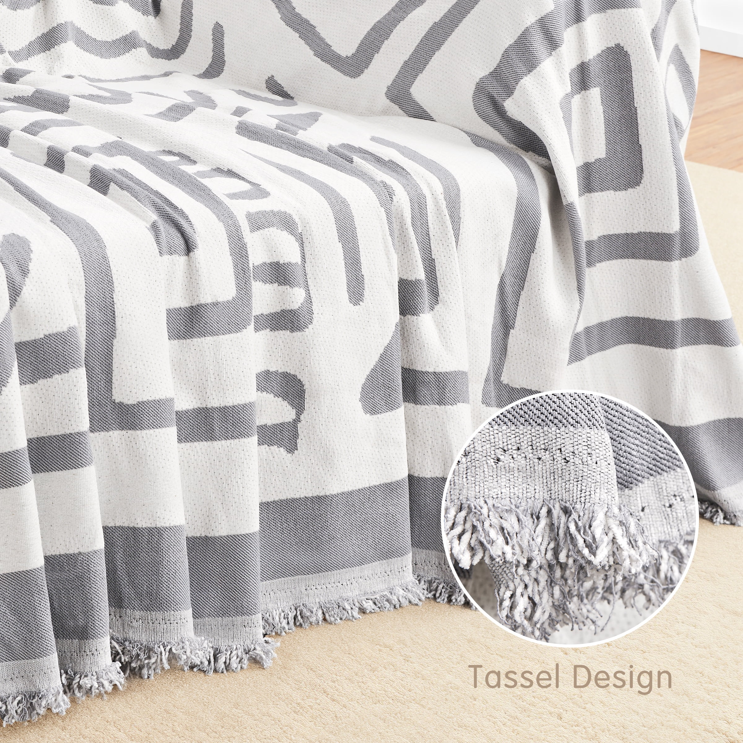 Dyfun Boho Reversible Loveseat Cover - Pet-Proof Chenille Sofa Protector & Decorative Throw for 2-Cushion Couches, 71"x118"
