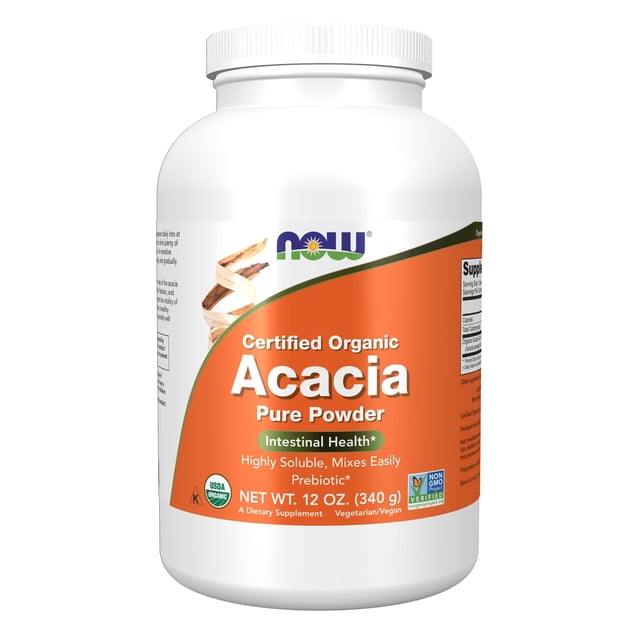 Polvo puro de acacia de Supplement NOW Foods, 355 ml, certificado orgánico