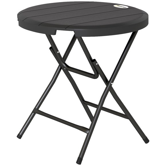 CoSoTower Foldable Round Patio Table for 4, Outdoor Dining Table with HDPE Tabletop and Steel Frame, Dark Grey