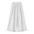 thumbnail image 5 of hlysgo Womens Linen Palazzo Pants Ruffle Wide Leg Cropped Flowy Casual Loose Fit Summer Beach Trousers with Pockets White,M, 5 of 6