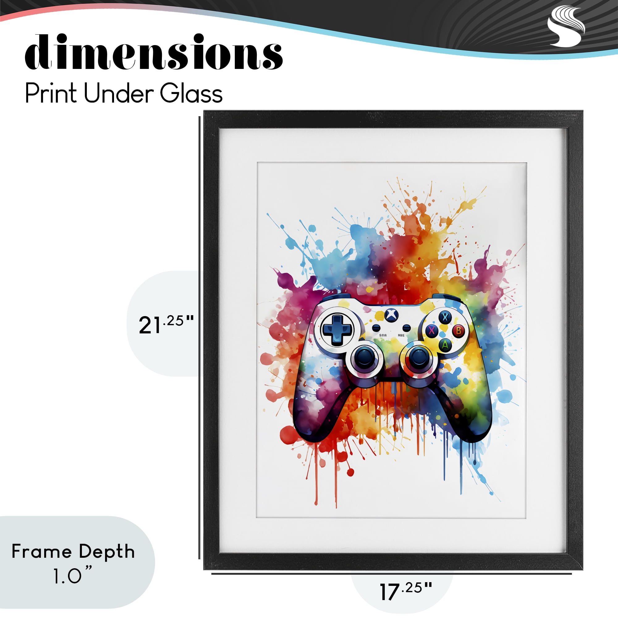 Stupell Industries Color Burst Game Controller Black Framed Print Under Glass, design by Creative Studio