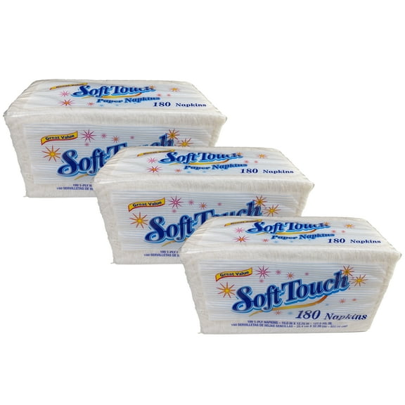 Soft Touch Table White Paper Napkins,Disposable All Occasions, 3 Packs of 180 Napkins (540 Count)