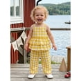 thumbnail image 4 of BemeyourBBs Toddler Baby Girls Summer Clothes 6 12 18 24 Months 2 3 4 Years Little Baby Girl Summer 2 Piece Outfits Gingham Plaid Sleeveless Square Neck Ruffled Tank Tops and Wide Legs Pants Set, 4 of 9