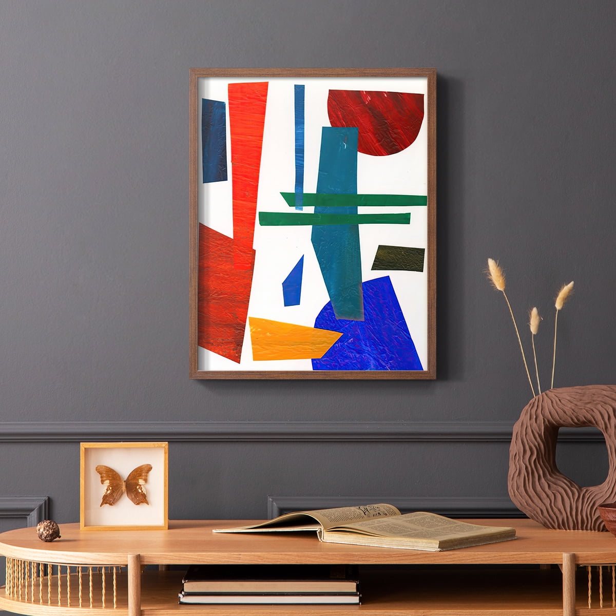 Colorful Shapes IV Framed Print in Brown Solid Wood Framed Print No Nail Hanging