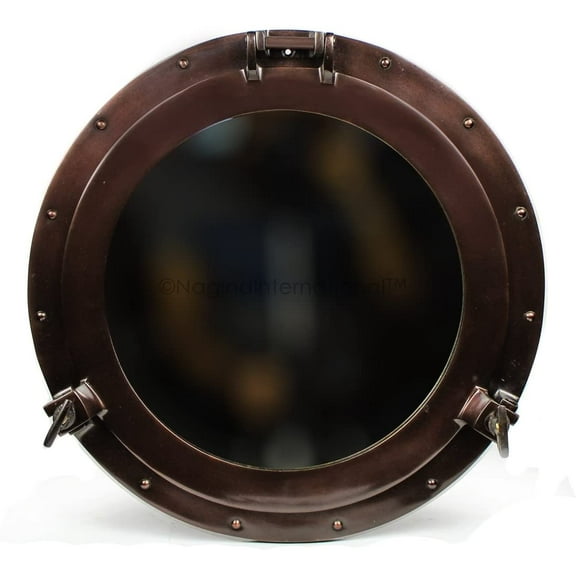 Nagina International 11" Antique Coke Copper Finished Aluminum Porthole | Nautical Cast Craft Mirrors | Lavish Pristine Gifts