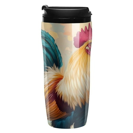

Rooster And Flowers Travel Coffee Tumbler Reusable Cup for Coffee or Tea Portable Cup Holder Friendly for Hot or Cold Drinks 350ml