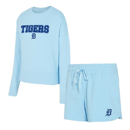 Women s-Concepts Sport Light Blue Detroit Tigers Elevation Tri-Blend Long Sleeve Top & Shorts Set