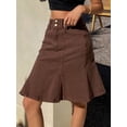 thumbnail image 4 of Brown Cotton Denim A-Line Skirt With Button Front And Pockets, 4 of 8