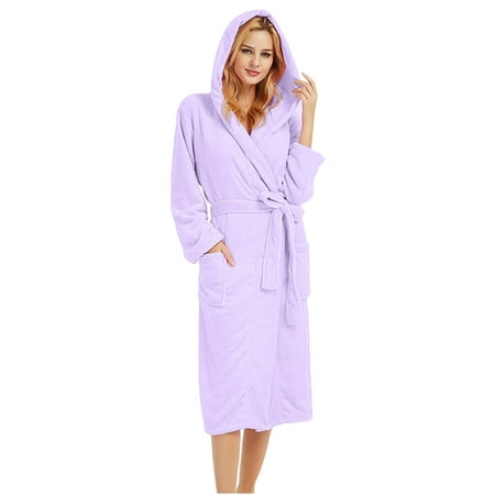 

Aueoe Bath Robes Female Terry Cloth Robes For Women Winter Women Lengthened Shawl Bathrobe Long Sleeve Robe Hooded Coat Clearance