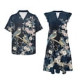thumbnail image 4 of Garronmavis Plum Blossom Bird Matching Couple Outfits Short Sleeve Shirt for Men Summer Hawaiian Shirts and Women's V-neck Dress Flowy Beach Party Dresses Size 4XL, 4 of 7