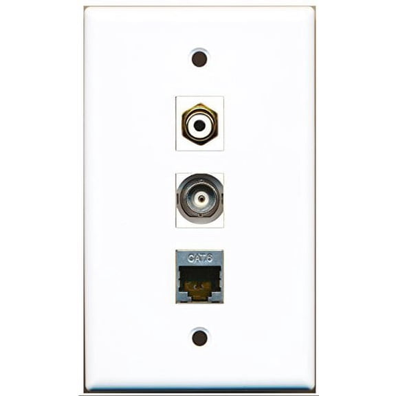 RiteAV - 1 Port RCA White and 1 Port Shielded Cat6 Ethernet and 1 Port BNC Wall Plate