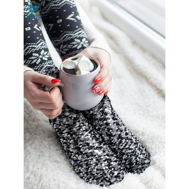 Deago 2 Pairs DIY Gift Socks for Women Girl Fuzzy Fluffy Socks Winter  Slipper Socks Soft for Christmas With Gift Boxes Cupcake (Gray) 