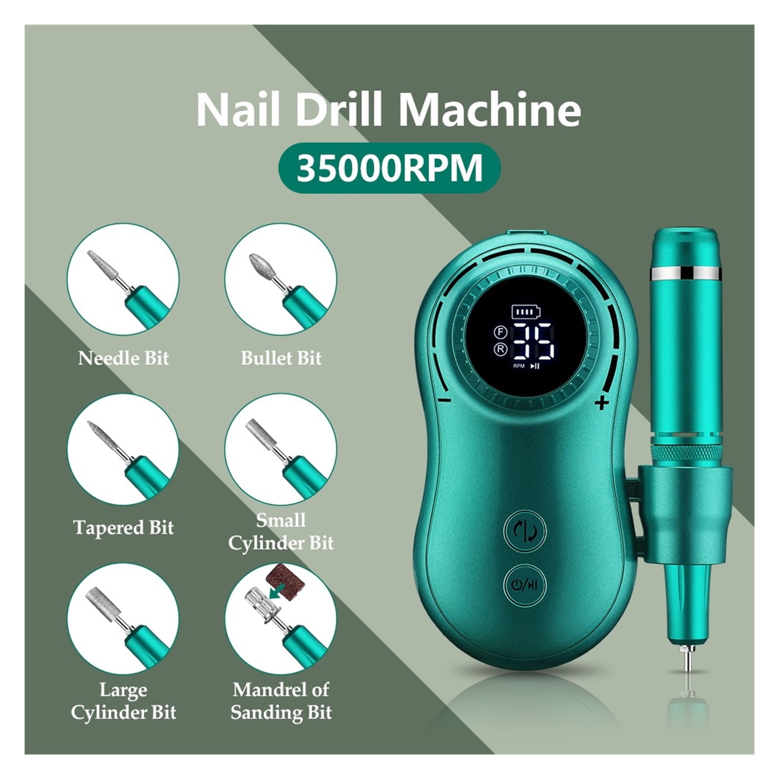 Electric Nail Drill Machine, 35000RPM Manicure Milling Cutter Set, Retro Green Electric Nail Pedicure File For Gel Polish