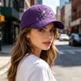 thumbnail image 3 of romoty Womens Purple Hummingbird Floral Embroidered Baseball Cap Adjustable Cotton Sun Hat for Awareness Walks Outdoor Wear, 3 of 6