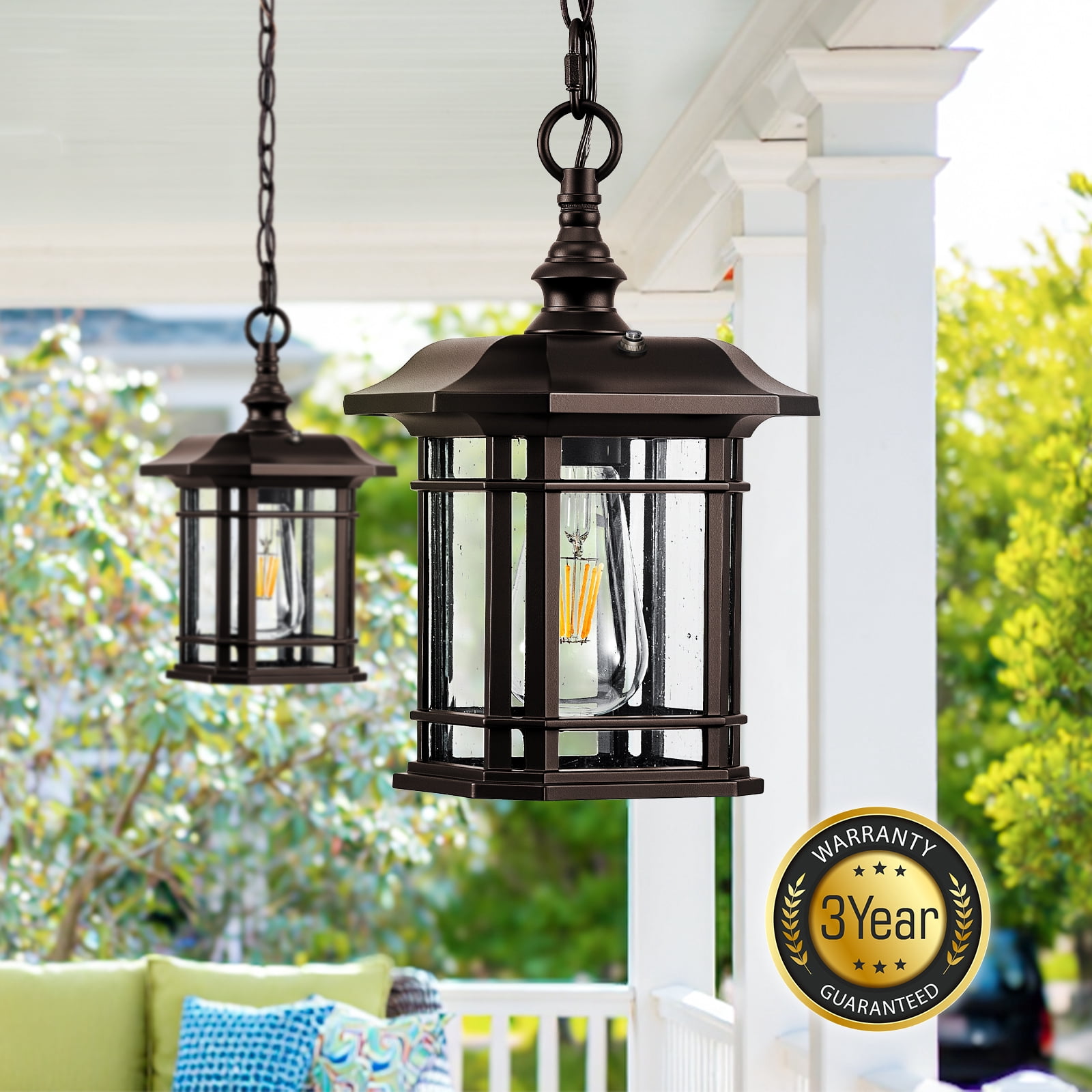 Gleamz Dusk to Dawn Outdoor Pendant Light, Oil Rubbed Bronze Hanging Porch Light Fixture, 100% Aluminum Outdoor Ceiling Sconce for Entryway, Backyard, Patio, 1 Pack