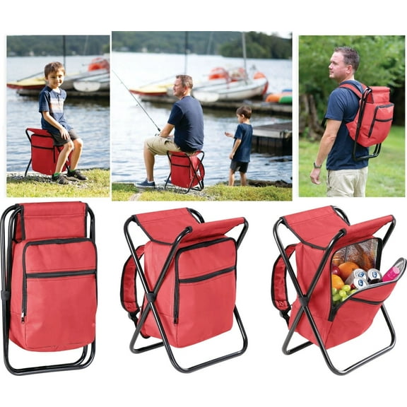 Camp Chair Backpack, Stool & Insulated Cooler, w/ External Pockets & Storage Bag, Lightweight, Large Backpack, Fishing, Hiking