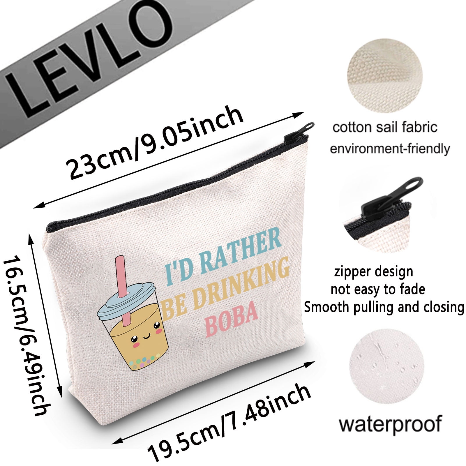 LEVLO Boba Tea Kosmetiktasche - Kawaii Design, Mit Reißverschluss, 23x17 Cm, Perfektes Geschenk Für Teeliebhaber