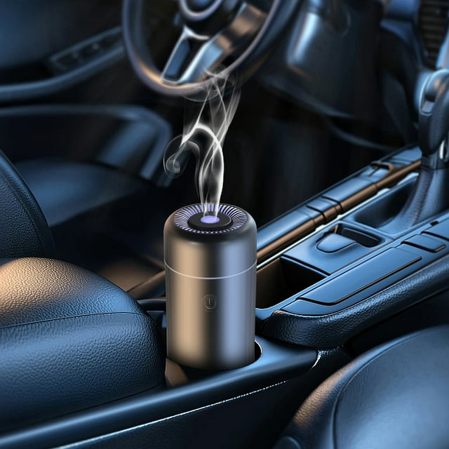 Dvkptbk Mini Humidificateur Humidificateur Machine d'Aromathérapie pour Voiture 7 Types de Lumières Diffuseur de Brume Froide Portable 100ml Interface Type-C pour Automobiles & Motos