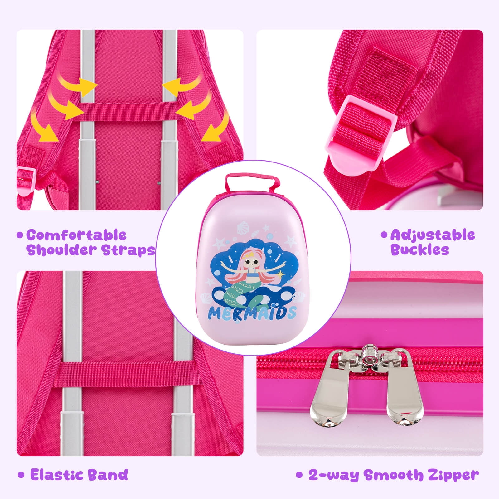 Costway 2PC Kids Carry On Luggage Set 12" Backpack and 16" Rolling Suitcase for Travel Pink + Blue