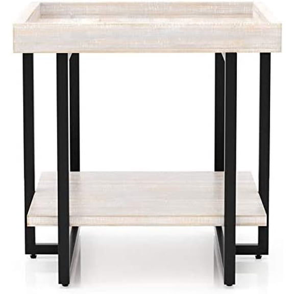 Furniture of America Humere Wood 1-Shelf End Table in Antique White