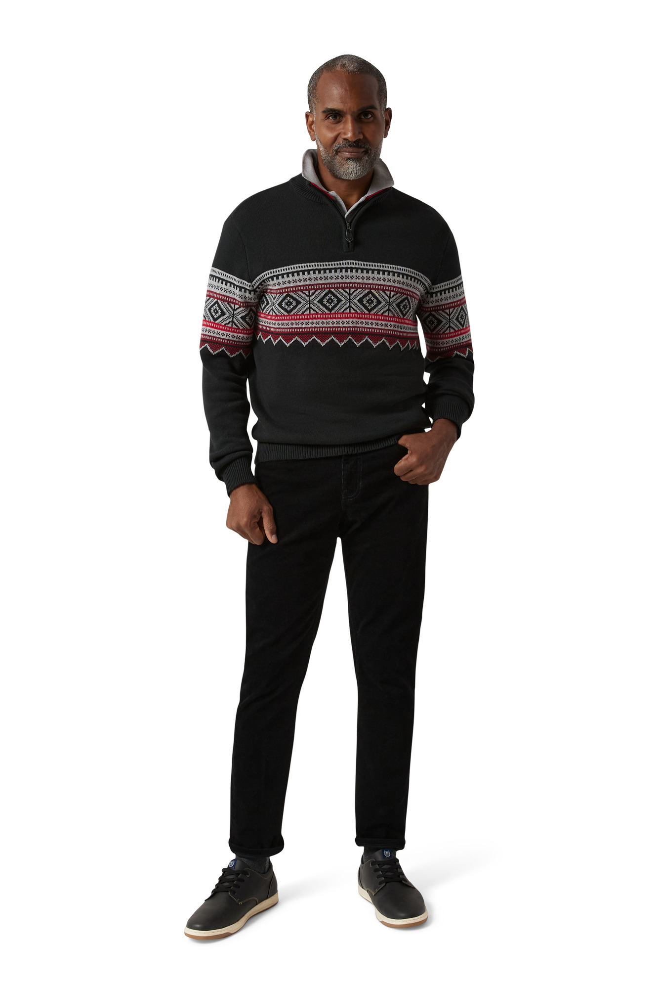 Chaps Men's & Big Men's Fair Isle Chest Stripe Quarter Zip Sweater ...