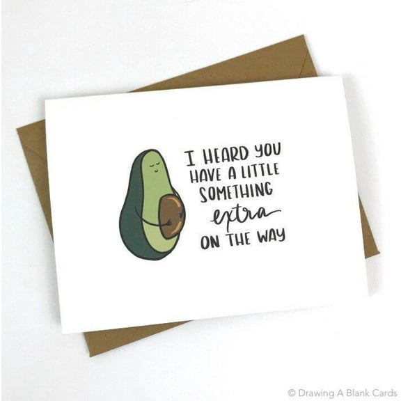Pregnancy Announcement Card – Hilarious Avocado Design – "I Heard You Have a Little Something Extra on the Way" – Envelope Included, Blank Inside – Perfect for Expecting Parents