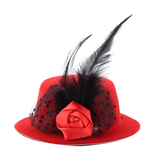 Sombreros de moda para mascotas, perros y gatos, adorables accesorios para la cabeza, gorras de plumas Prince-Chic rojas