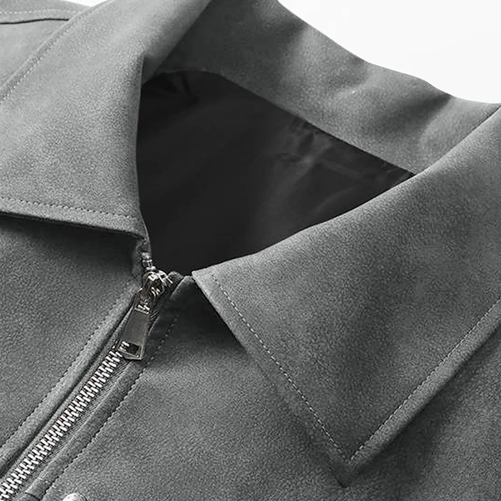 YLSDY Faux Leather Jacket for Men Casual Long Sleeve Turn-Down Collar Coat Vintage Zip-Up Loose Fit Outerwear with Pockets Gray XL