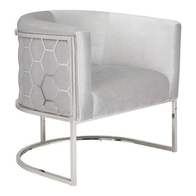 Home Gear Unity 30" Hexagon Laser Cut Pattern Velvet Accent Chair in Gray