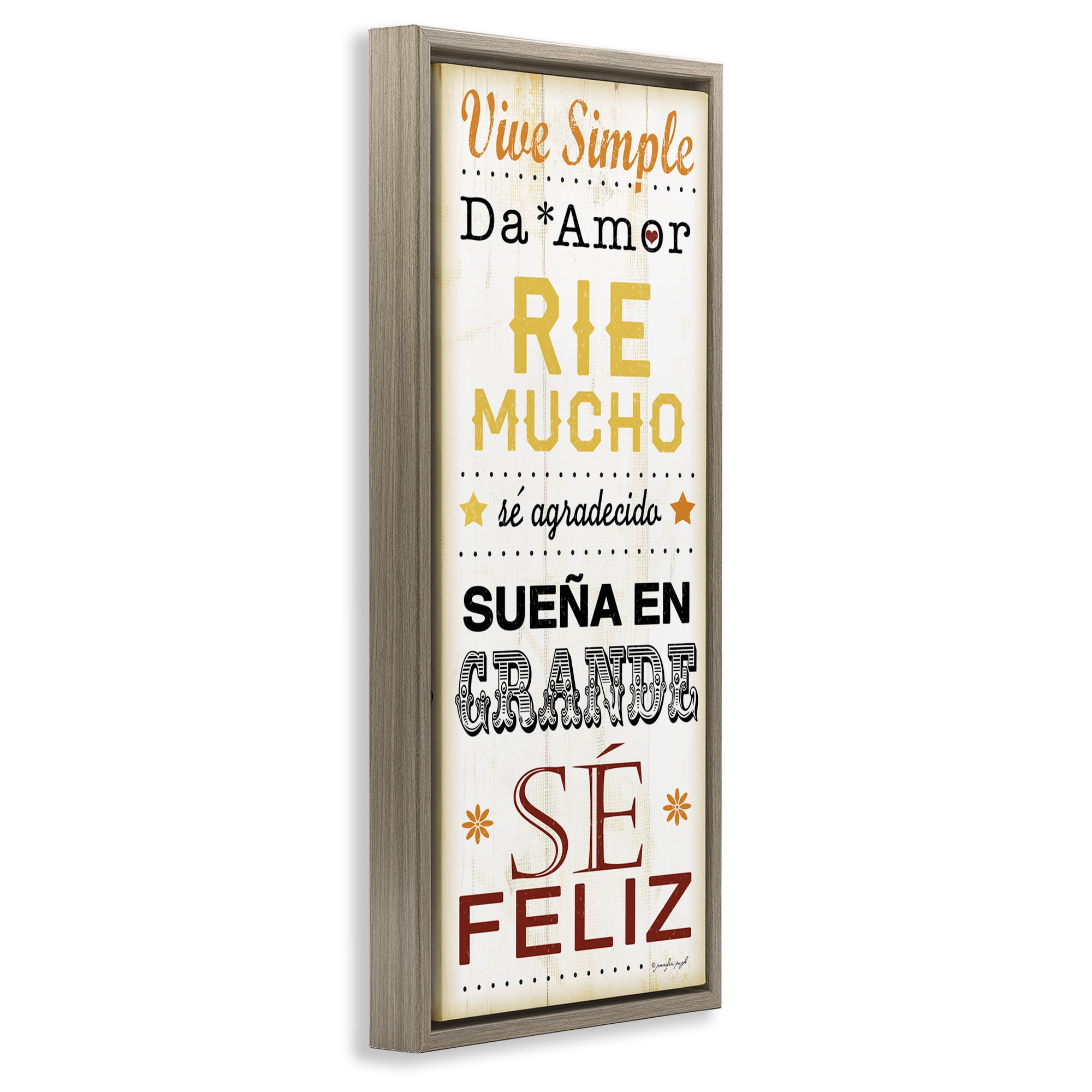 Stupell Industries Vive Simple Ríe Mucho Inspirational Quotes & Sayings Painting Brown Floater Framed Art Print Wall Art, 14 x 31