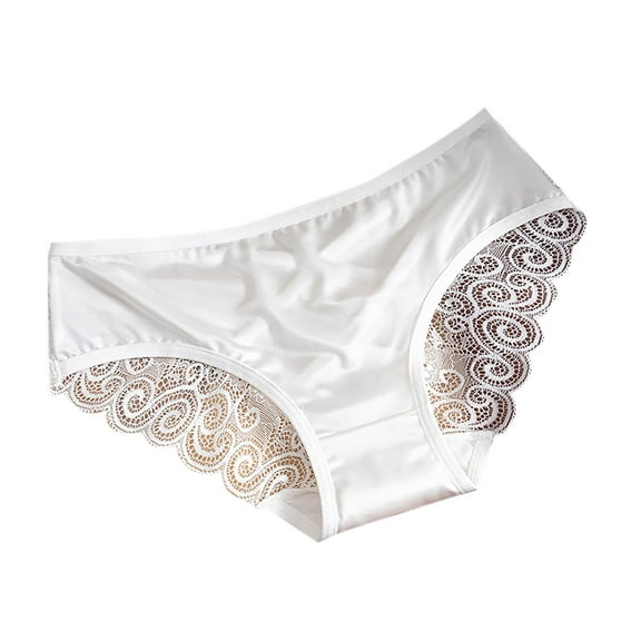 SCSAlgin Women’s Lace Satin Panties Seamless Briefs Mid Waist Underwear