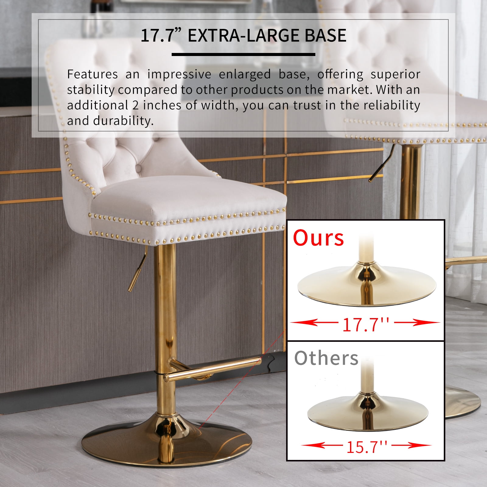 Beige Velvet Swivel Bar Stools Set of 4 with Upholstered Back, Adjustable Counter Height Barstools, Bar Chairs for Home Bar Kitchen Island Pub Restaurant (4 Pcs, Beige)