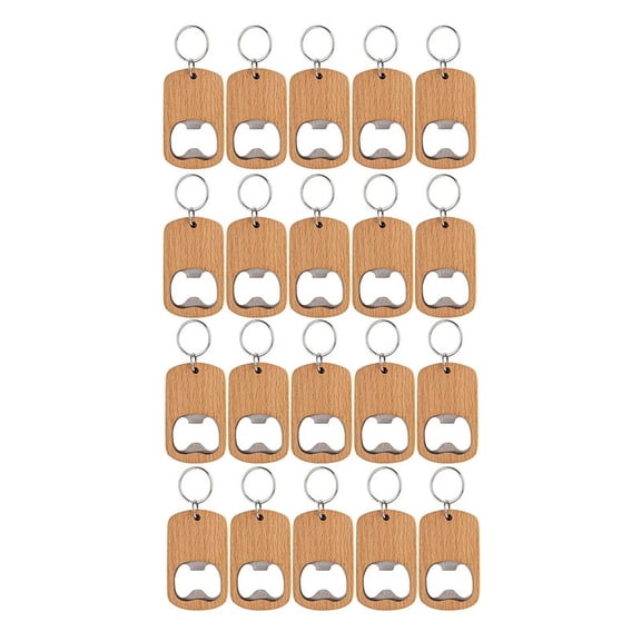 20Pcs Wood Bottle Opener Wooden Keychain Bottle Openers Blanks Wood Engraving Key Chains Key Tag for DIY Crafts