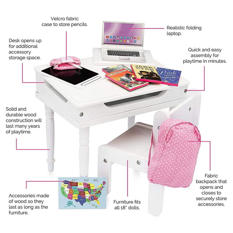 Playtime by Eimmie Classroom Playset w Desk Chair for 18 Inch