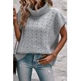 thumbnail image 2 of Women's Medium Grey Cable Knit Turtleneck Batwing Sleeve Sweater, 2 of 8