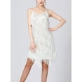 thumbnail image 5 of Doomiva Women's Sequins Tassel Dance 1920s Flapper Cocktail Party Dress Latin Ballroom Dance Dress White 3XL, 5 of 7