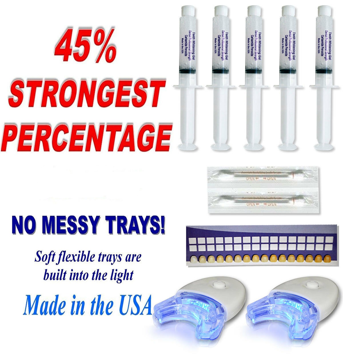 45 DENTIST GRADE TEETH WHITENER BLEACHING GEL WHITENING GEL KIT FOR 2