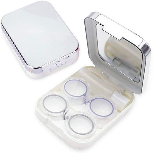 Two Packs Contact Lens Care Vision Care Nobleness Cute Contact Lens Cases Contact Lens Set Contact Lens kit Set Colored Contact Lenses for Women (Silver)