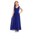 thumbnail image 3 of TTAO Robe en Chiffon Sans Manches Col en V Perles Mariage Demoiselle d'Honneur Soirée Bal Formel Robe de Bal Bleue 10, 3 of 7