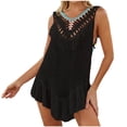 thumbnail image 2 of Frostluinai Women's Swimsuits Cover Ups Colorblock Crochet Tassel Cover-Up Dress Beach Bathing Suit Bikini Coverups Ruffle Mini Dress, 2 of 8