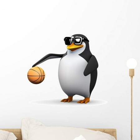 - 3D Basketball Penguin Wall Decal by Wallmonkeys Peel and Stick Graphic (18 in H x 18 in W) WM349780